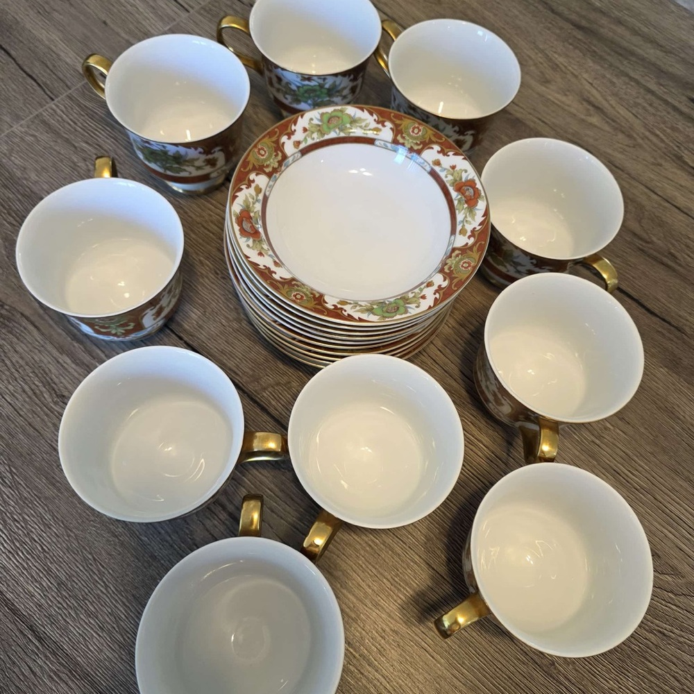 10 sets - Vintage Sango Gold and White Mug Set with Floral Accents